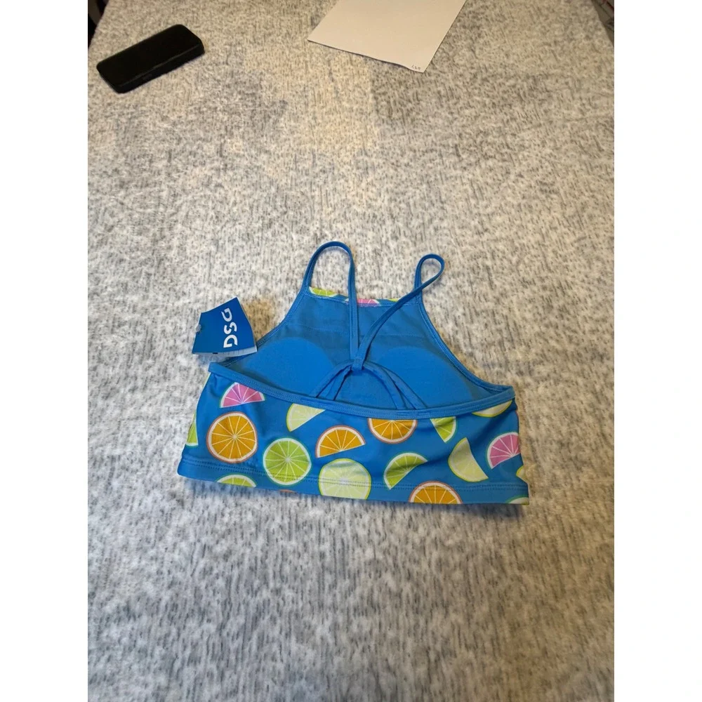 DSG Kids Girls Swim Top Blue Fruit Print Halter Bikini Crop‎ Size L NWT